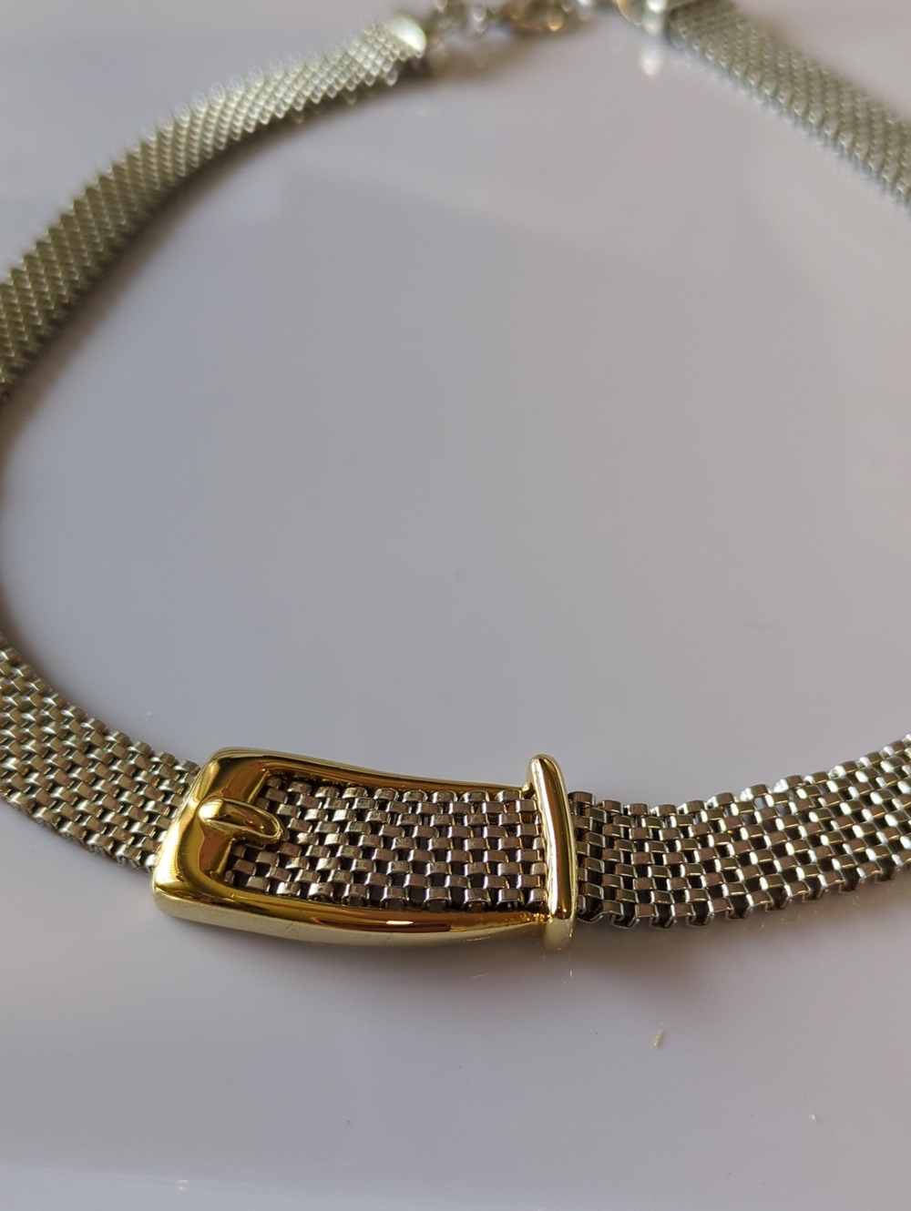 ☀️Vintage Anne Klein (AK) Two-Tone Mesh Belt-Buckle Choker Necklace - Picture 9 of 9